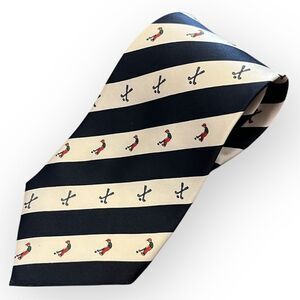 The Silk Connection Navy White Tie Golfers Striped Golf 100% Silk Nautical Clubs